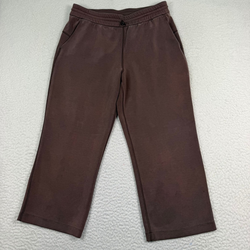 Lululemon Softstreme High Rise Crop Pants Sz 10 Espresso Brown Wide Leg Pockets